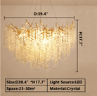Luxury Branches Crystal Frosted Glass Chandelier Set for Living and Dining Room - Rectangle: L39.4"*H15.7"Warm LightBlushlighting