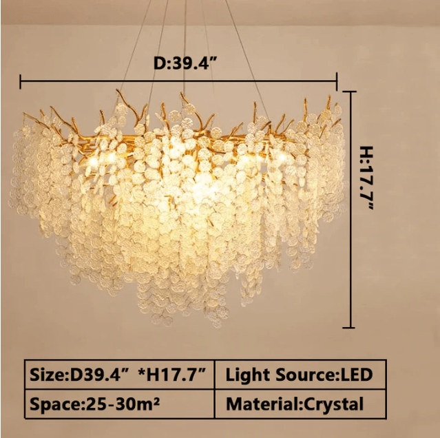 Luxury Branches Crystal Frosted Glass Chandelier Set for Living and Dining Room - Rectangle: L39.4"*H15.7"Warm LightBlushlighting
