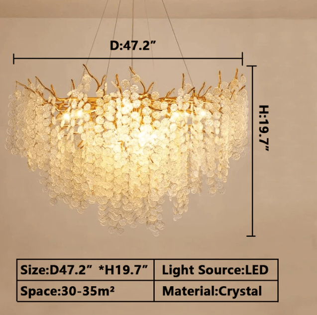 Luxury Branches Crystal Frosted Glass Chandelier Set for Living and Dining Room - Rectangle: L39.4"*H15.7"Warm LightBlushlighting