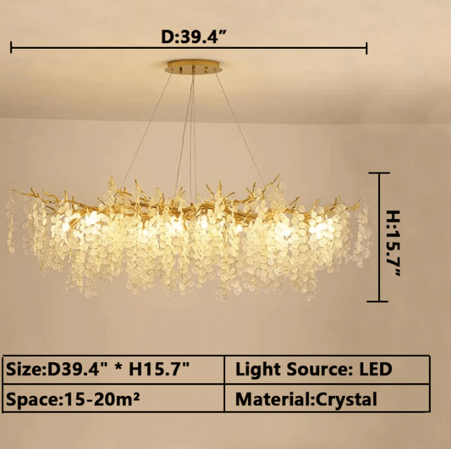 Luxury Branches Crystal Frosted Glass Chandelier Set for Living and Dining Room - Rectangle: L39.4"*H15.7"Warm LightBlushlighting