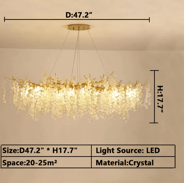 Luxury Branches Crystal Frosted Glass Chandelier Set for Living and Dining Room - Rectangle: L39.4"*H15.7"Warm LightBlushlighting