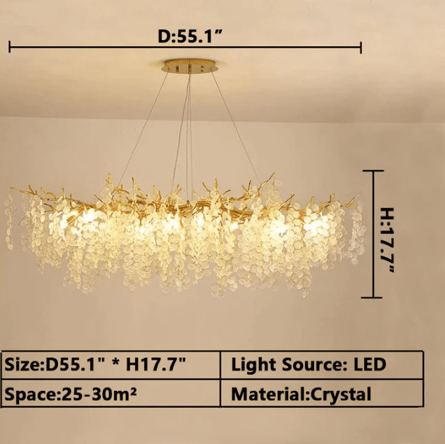 Luxury Branches Crystal Frosted Glass Chandelier Set for Living and Dining Room - Rectangle: L39.4"*H15.7"Warm LightBlushlighting