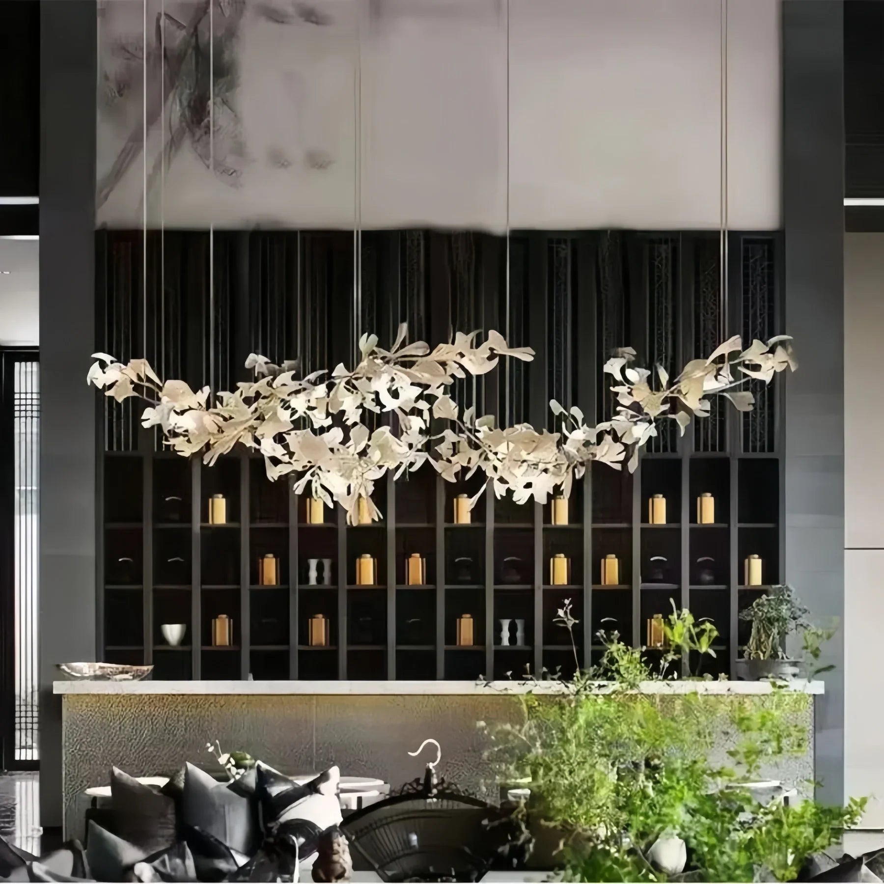 Luxury Ceramic Ginkgo Linear Chandelier - 106''Blushlighting