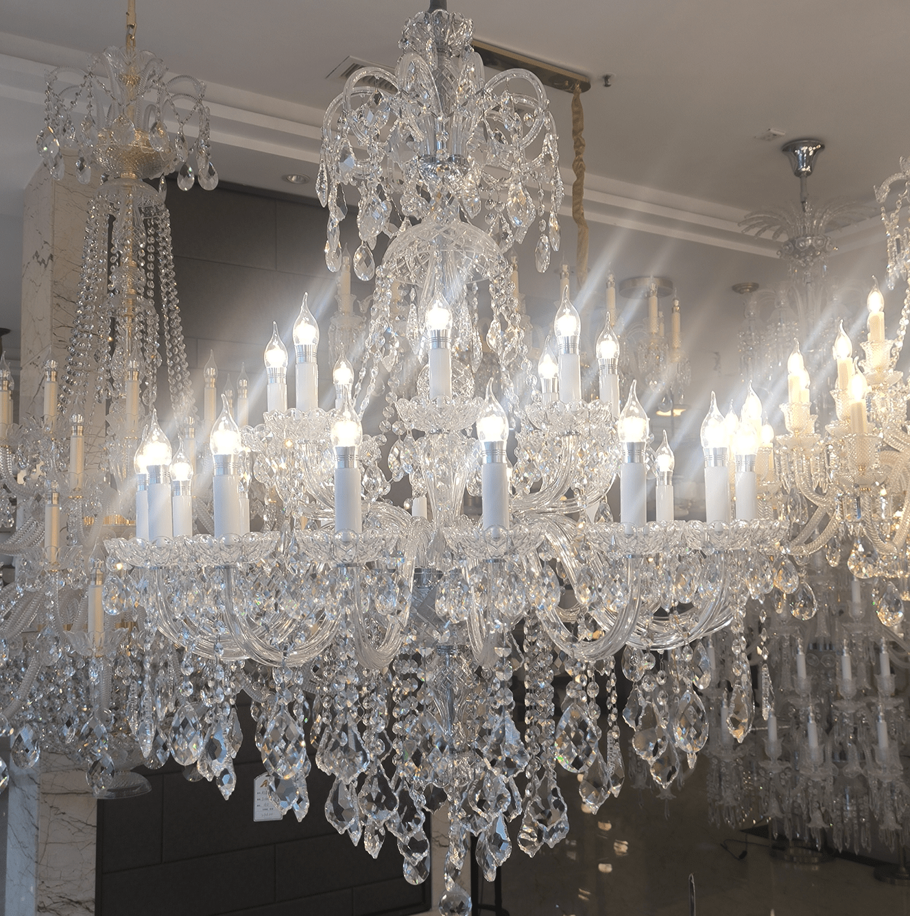 Luxury Classic Clear Crystal Chandelier for Foyer/Staircase/Entryway/Hallway - 24 Lights/D39.4"*H50.4"Warm LightBlushlighting