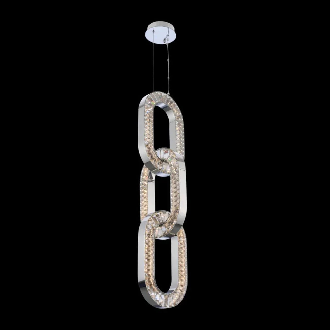 Luxury Crystal and Metal Chain Pendant Chandelier for High Ceilings with Modern Finish - Vertical/3 Rings/D12"*H48"/26kgGoldWarm LightBlushlighting