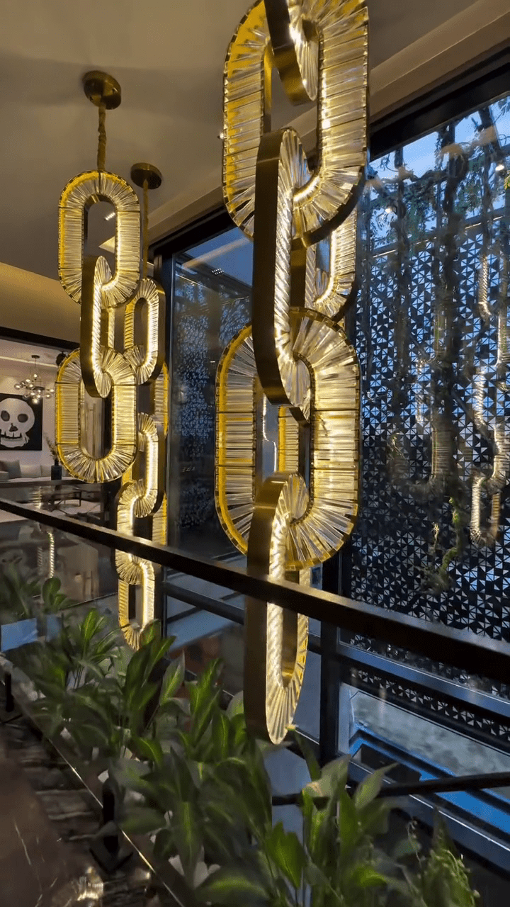 Luxury Crystal and Metal Chain Pendant Chandelier for High Ceilings with Modern Finish - Vertical/3 Rings/D12"*H48"/26kgGoldWarm LightBlushlighting
