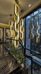 Luxury Crystal and Metal Chain Pendant Chandelier for High Ceilings with Modern Finish - Vertical/3 Rings/D12"*H48"/26kgGoldWarm LightBlushlighting