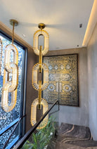 Luxury Crystal and Metal Chain Pendant Chandelier for High Ceilings with Modern Finish - Vertical/3 Rings/D12"*H48"/26kgGoldWarm LightBlushlighting