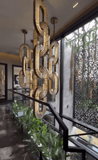 Luxury Crystal and Metal Chain Pendant Chandelier for High Ceilings with Modern Finish - Vertical/3 Rings/D12"*H48"/26kgGoldWarm LightBlushlighting