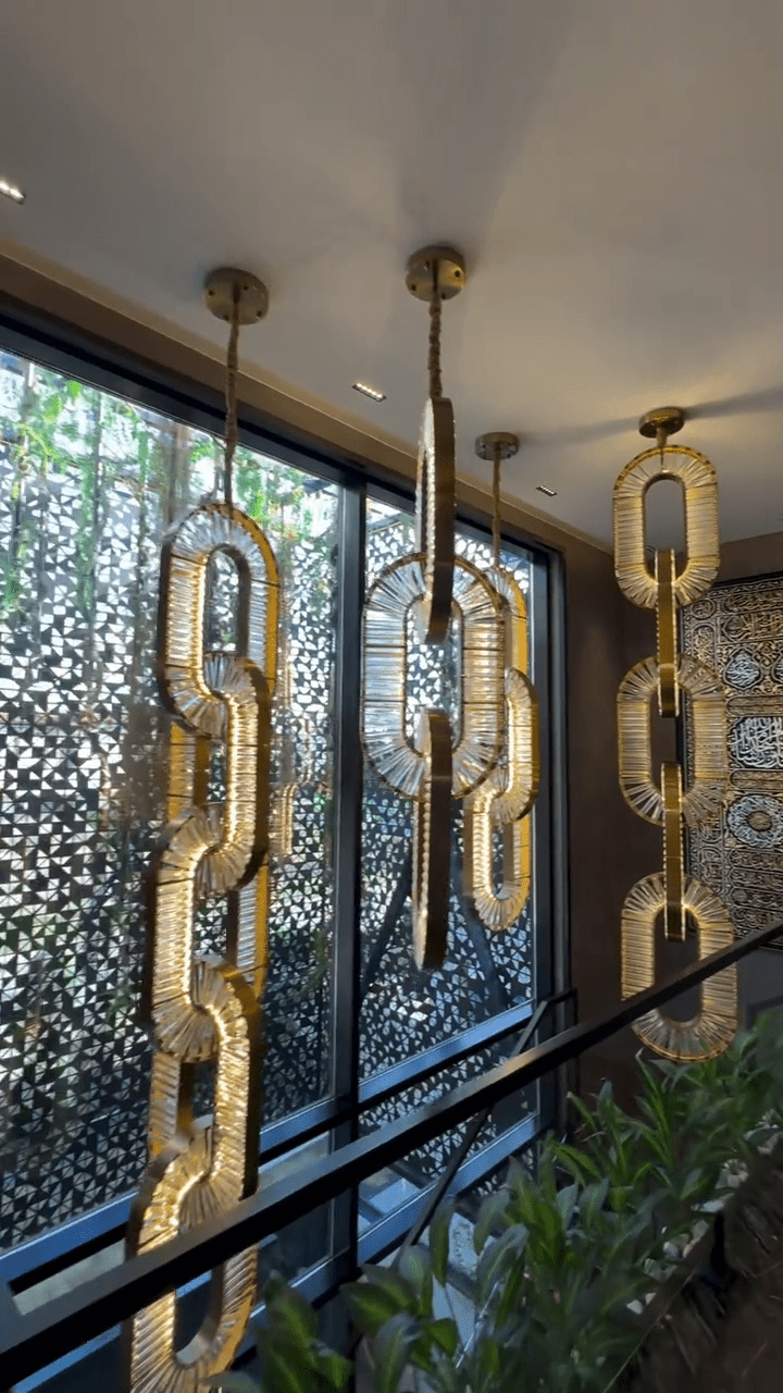 Luxury Crystal and Metal Chain Pendant Chandelier for High Ceilings with Modern Finish - Vertical/3 Rings/D12"*H48"/26kgGoldWarm LightBlushlighting
