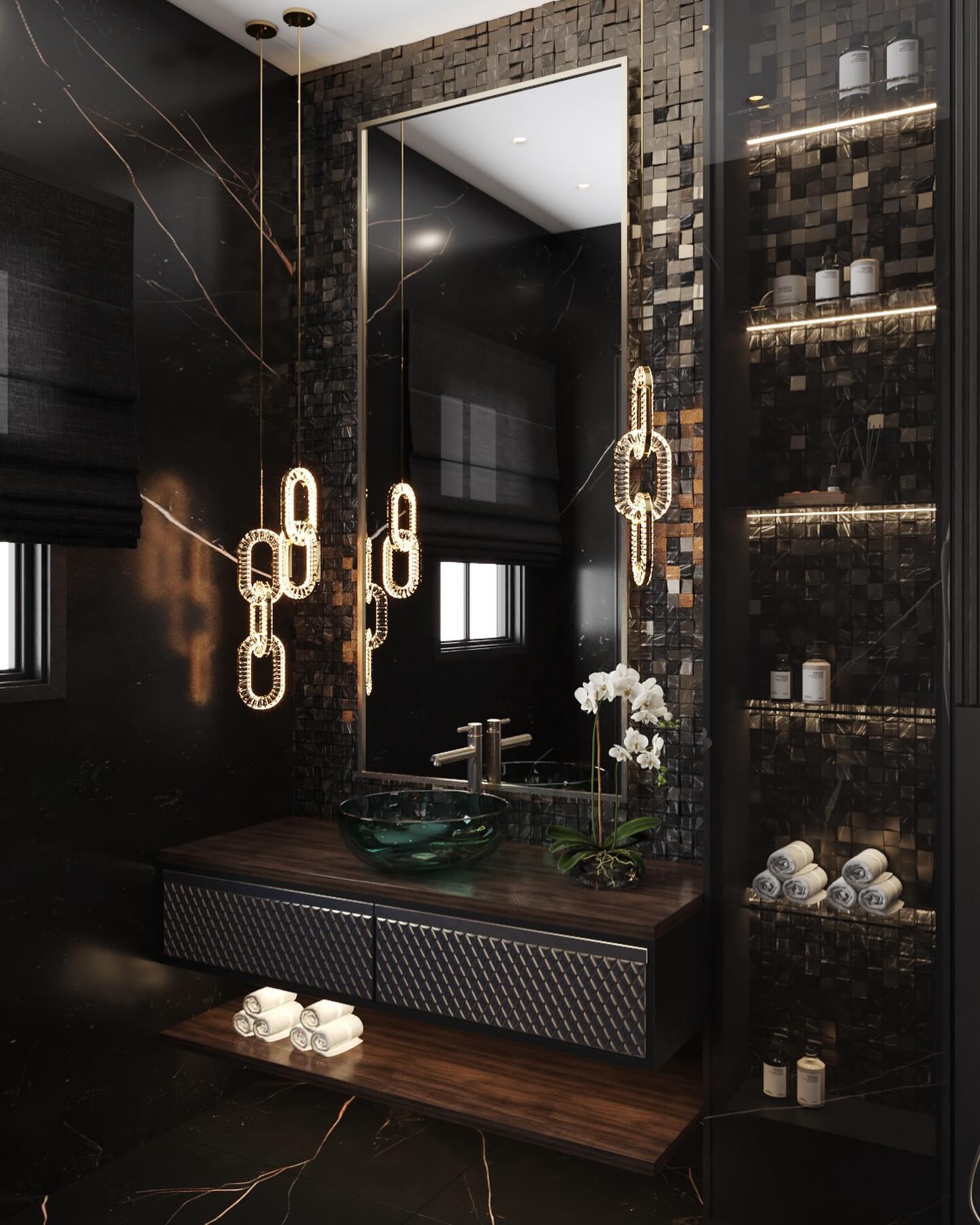 Luxury Crystal and Metal Chain Pendant Chandelier for High Ceilings with Modern Finish - Vertical/3 Rings/D12"*H48"/26kgGoldWarm LightBlushlighting