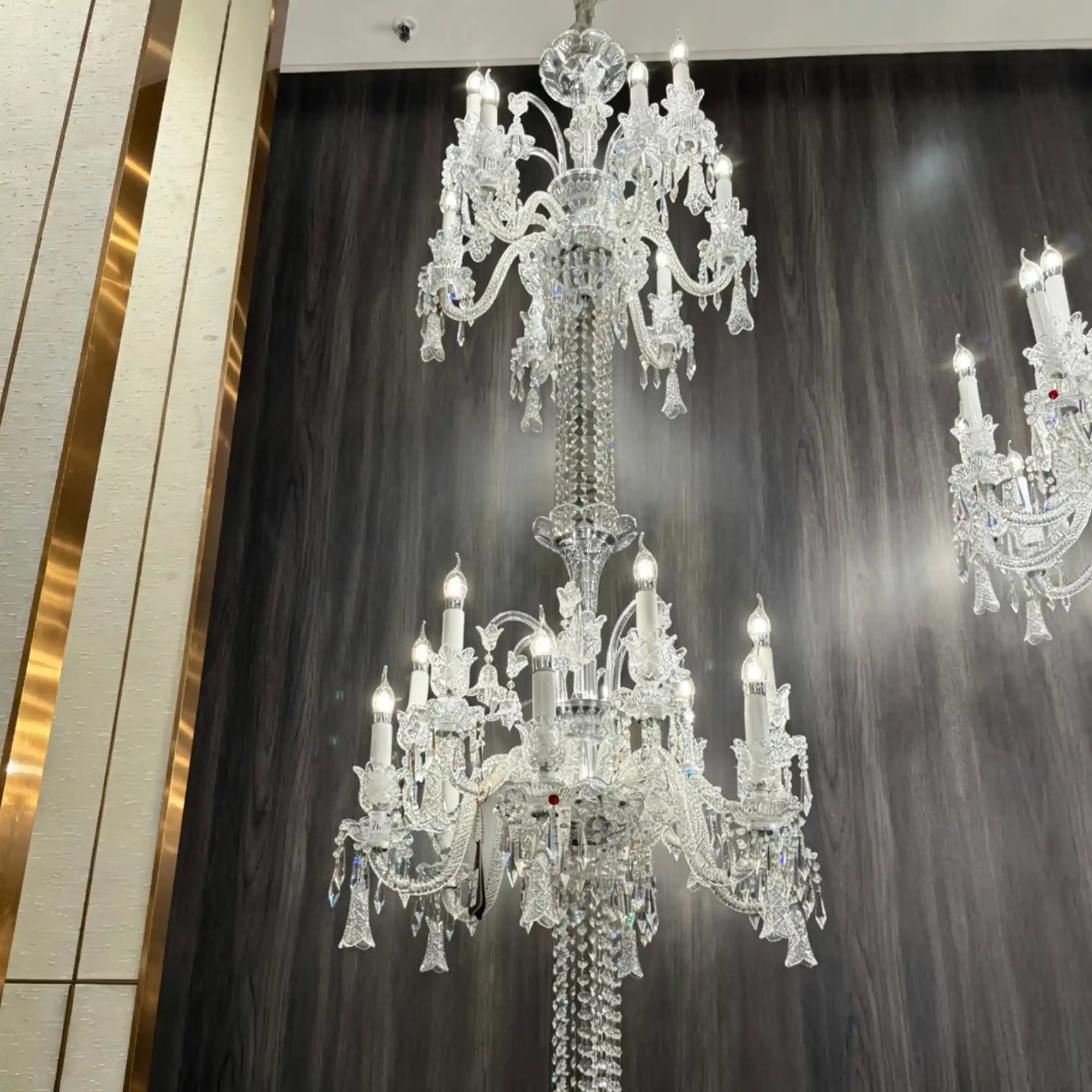 Luxury Dual-Tier Palace Crystal Chandelier - 24 Lights/D32.28"*H90.55"(D82cm*H230cm)Warm LightBlushlighting