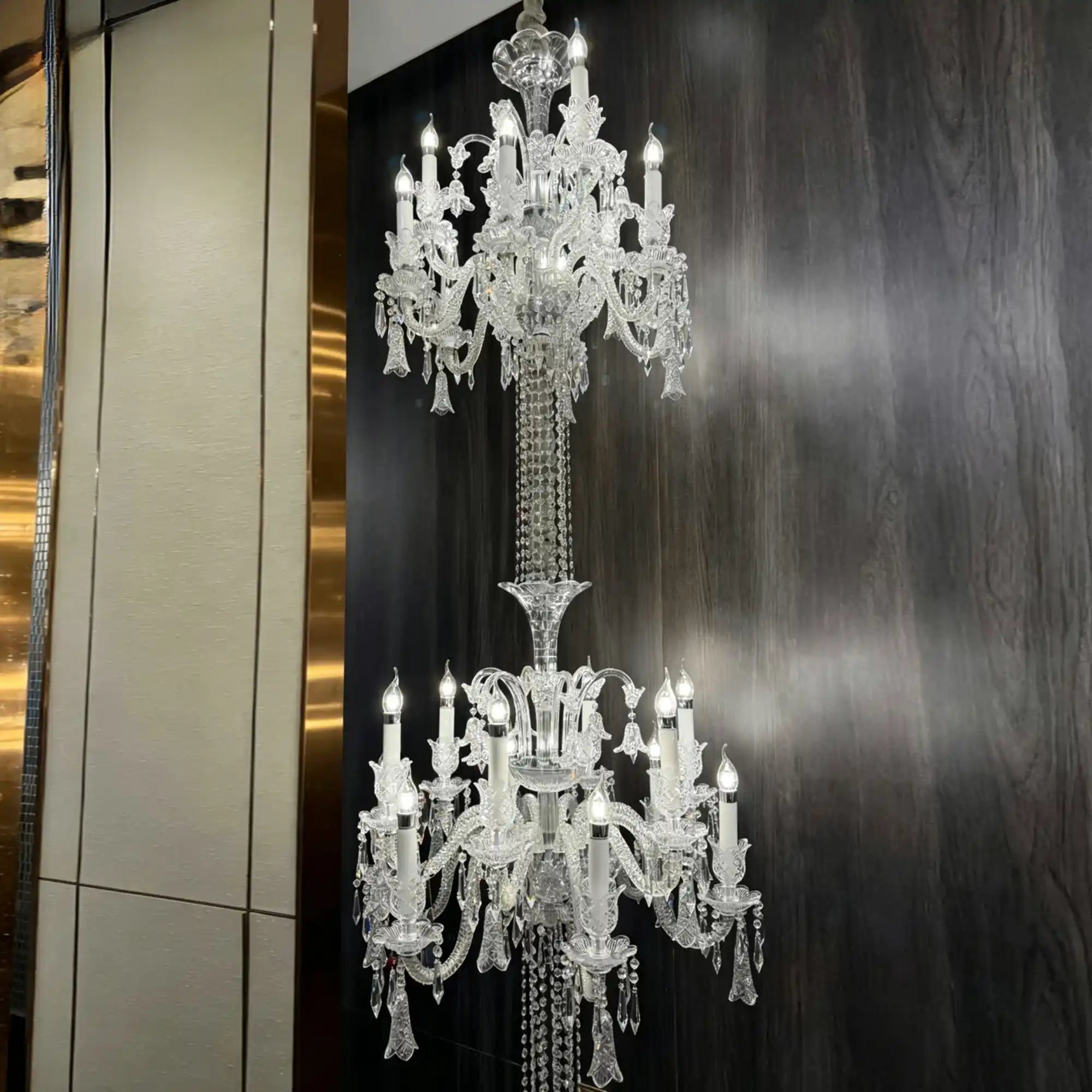 Luxury Dual-Tier Palace Crystal Chandelier - 24 Lights/D32.28"*H90.55"(D82cm*H230cm)Warm LightBlushlighting