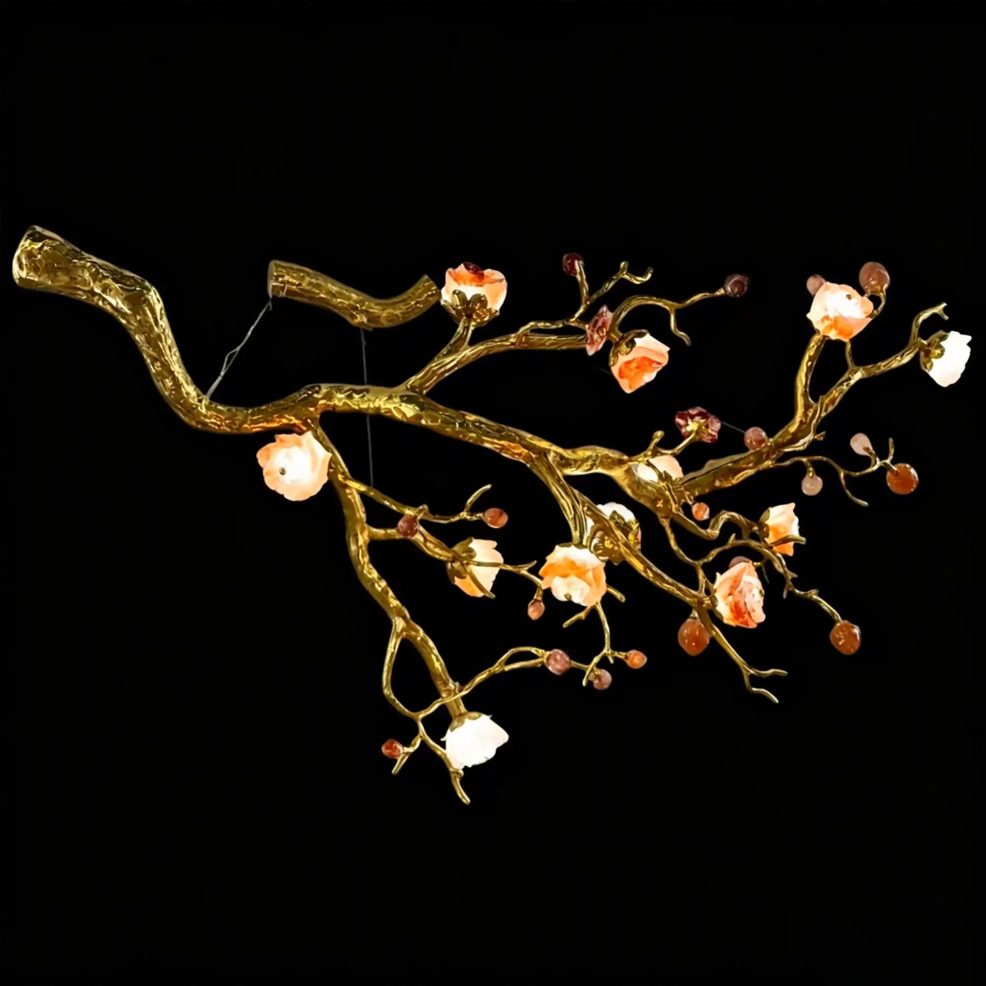Luxury Elegant Golden Branch Blossom Twig Natural Crystal Lighting Set - Pendant Chandelier/L50.39“*W24.8”Warm LightBlushlighting