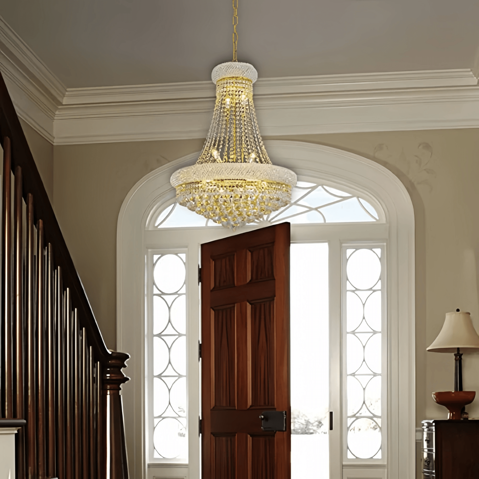 Luxury Empire Foyer K9 Crystal Chandelier Light Fixture In Gold/ Chrome Finish - Blushlighting