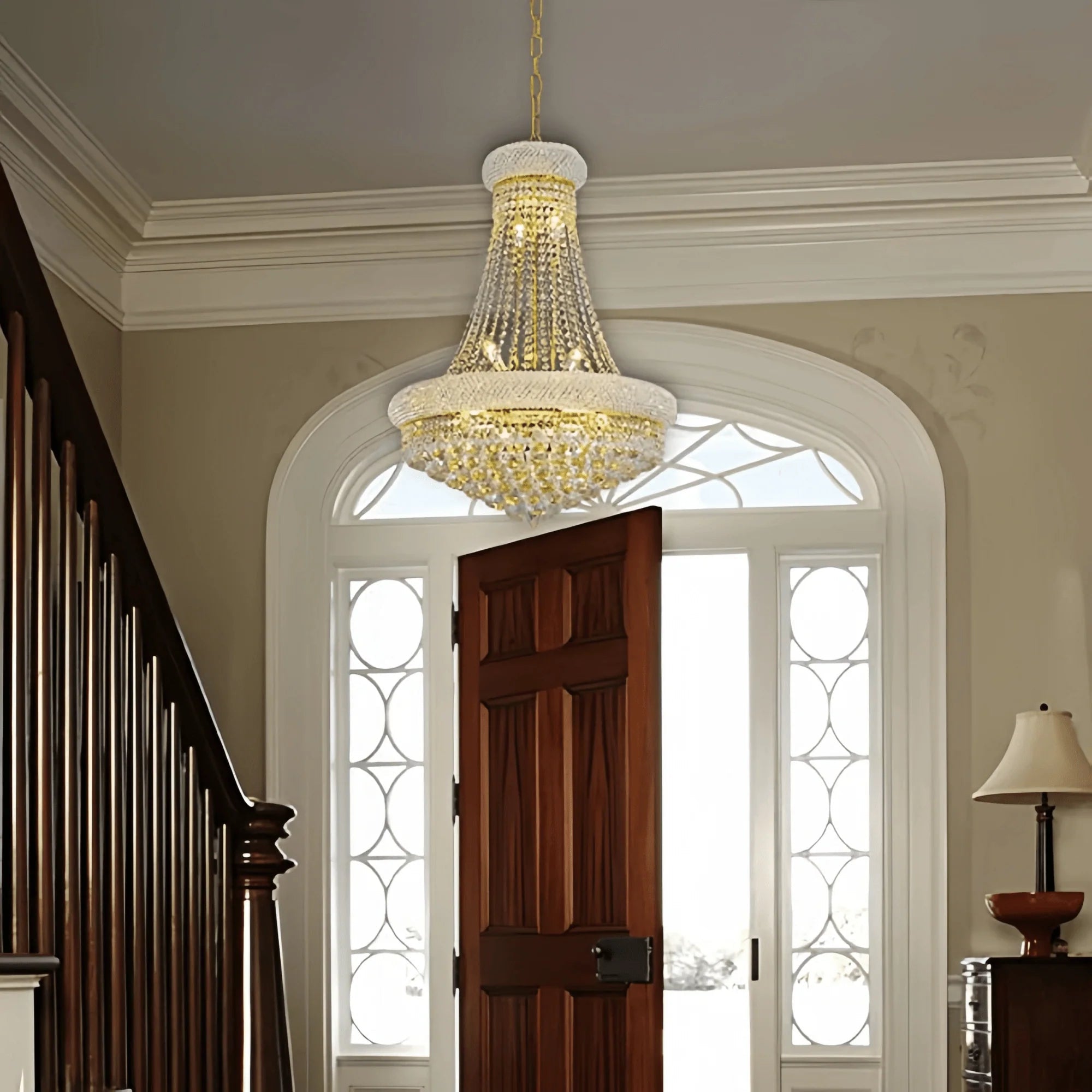 Luxury Empire Foyer K9 Crystal Chandelier Light Fixture In Gold/ Chrome Finish - D19.7"*H21.7"ChromeWarm LightBlushlighting