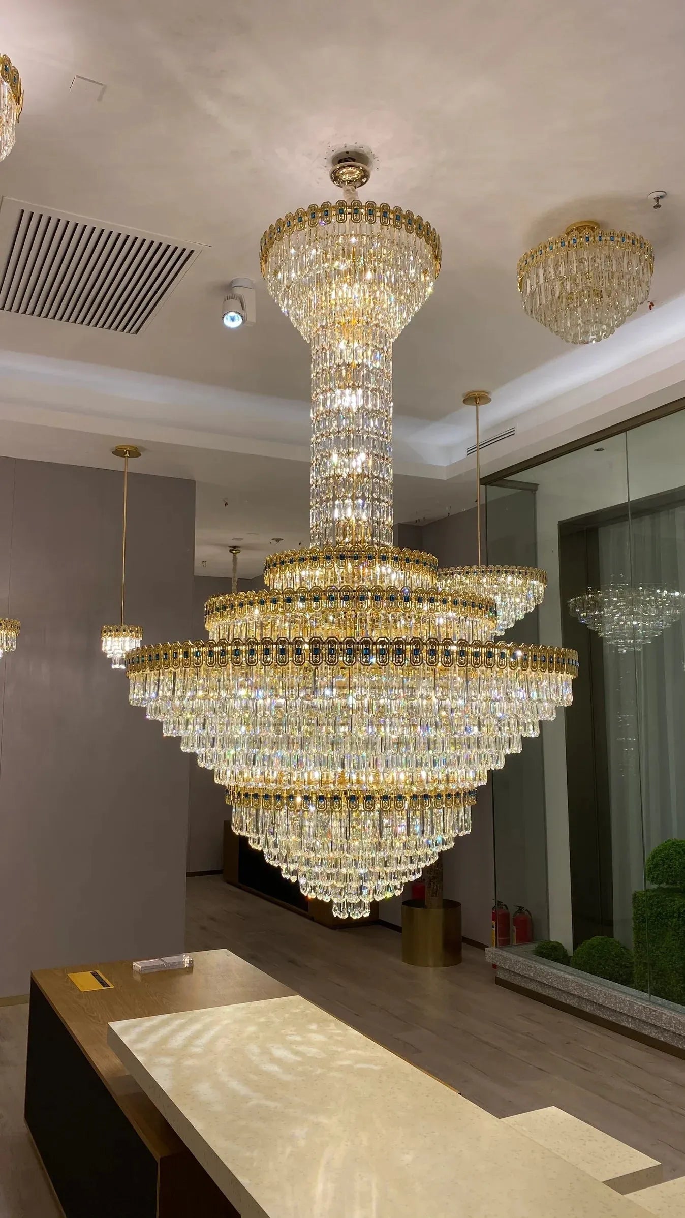 Luxury Extra Large Conical Funnel Crystal Chandelier with Sapphire for High Ceiling - D31.5"*H52.5"(D80cm*H133cm)/75.7kgWarm LightBlushlighting