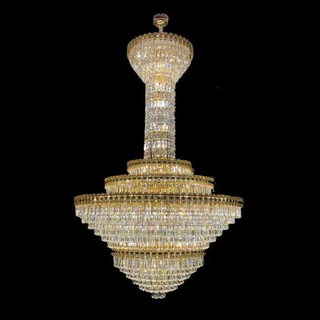 Luxury Extra Large Conical Funnel Crystal Chandelier with Sapphire for High Ceiling - D31.5"*H52.5"(D80cm*H133cm)/75.7kgWarm LightBlushlighting
