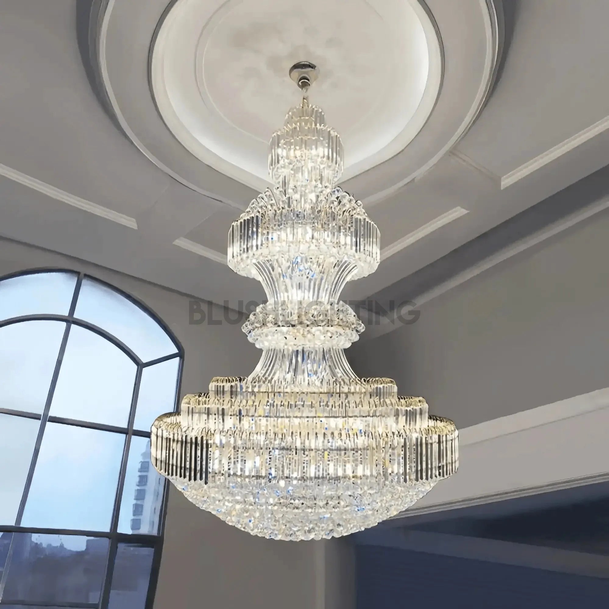 Luxury Extra Large Crystal Chandelier Round Ceiling Light Fixture for Foyer, Entryway & Entrance - D39.4"*H59.1"Warm LightBlushlighting