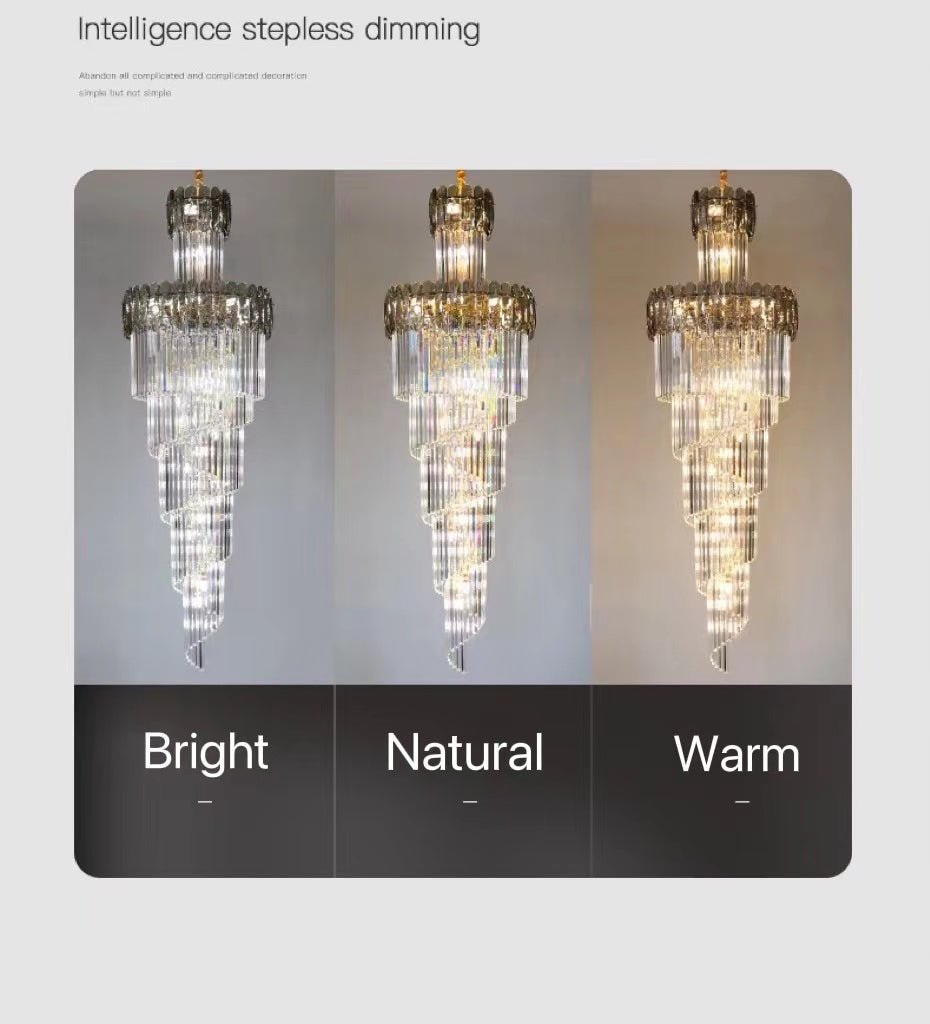 Luxury Extra Large Foyer Spiral Staircase Chandelier Long Crystal Ceiling Light Fixture For Living Room Hall Entrance - D17.7"*H47.2"/ 13 LightsSmoky GrayBlushlighting