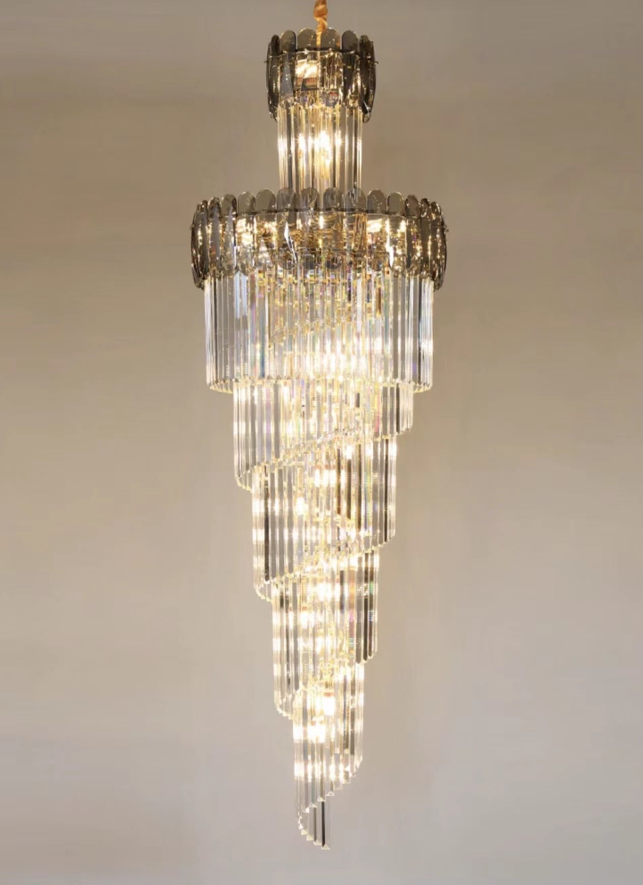 Luxury Extra Large Foyer Spiral Staircase Chandelier Long Crystal Ceiling Light Fixture For Living Room Hall Entrance - D17.7"*H47.2"/ 13 LightsSmoky GrayBlushlighting