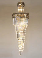 Luxury Extra Large Foyer Spiral Staircase Chandelier Long Crystal Ceiling Light Fixture For Living Room Hall Entrance - D17.7"*H47.2"/ 13 LightsSmoky GrayBlushlighting