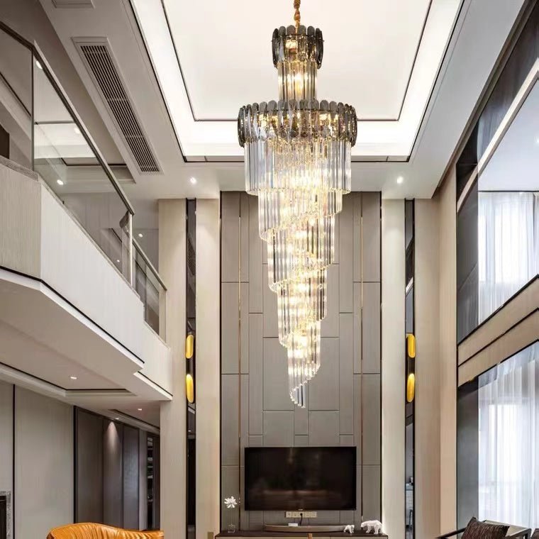 Luxury Extra Large Foyer Spiral Staircase Chandelier Long Crystal Ceiling Light Fixture For Living Room Hall Entrance - D17.7"*H47.2"/ 13 LightsSmoky GrayBlushlighting