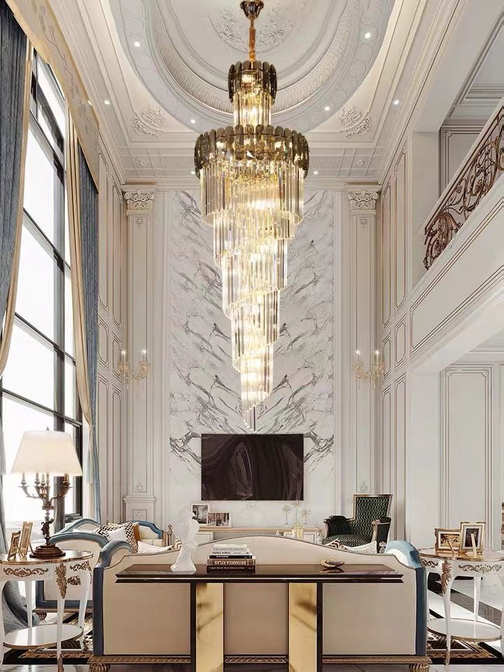 Luxury Extra Large Foyer Spiral Staircase Chandelier Long Crystal Ceiling Light Fixture For Living Room Hall Entrance - D17.7"*H47.2"/ 13 LightsSmoky GrayBlushlighting