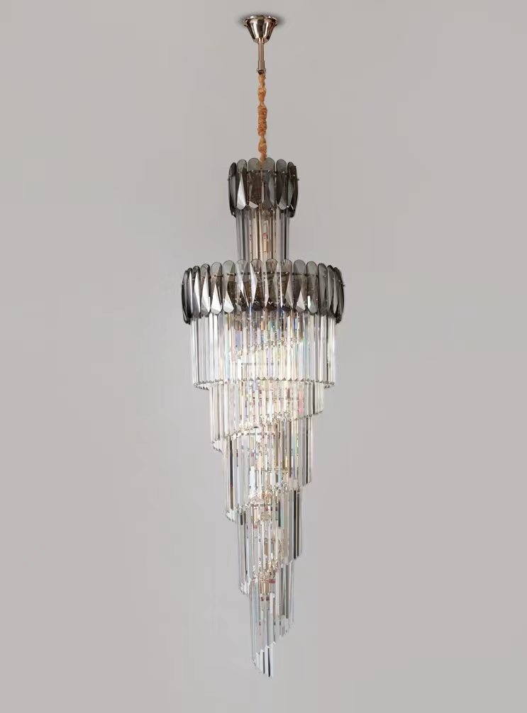 Luxury Extra Large Foyer Spiral Staircase Chandelier Long Crystal Ceiling Light Fixture For Living Room Hall Entrance - D17.7"*H47.2"/ 13 LightsSmoky GrayBlushlighting
