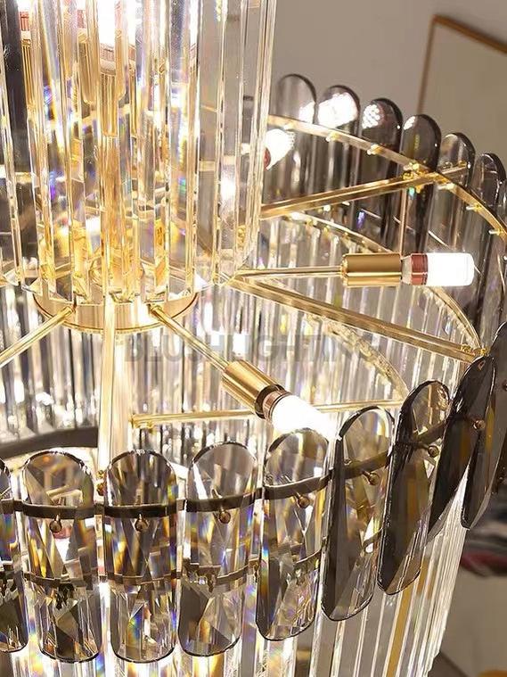 Luxury Extra Large Foyer Spiral Staircase Chandelier Long Crystal Ceiling Light Fixture For Living Room Hall Entrance - D17.7"*H47.2"/ 13 LightsSmoky GrayBlushlighting