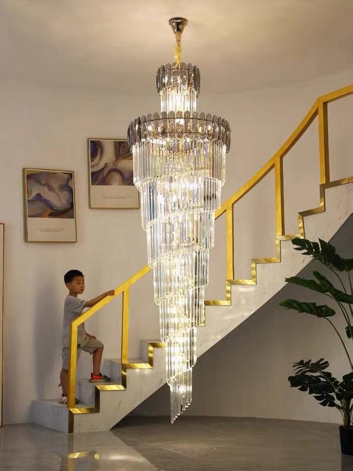 Luxury Extra Large Foyer Spiral Staircase Chandelier Long Crystal Ceiling Light Fixture For Living Room Hall Entrance - D17.7"*H47.2"/ 13 LightsSmoky GrayBlushlighting