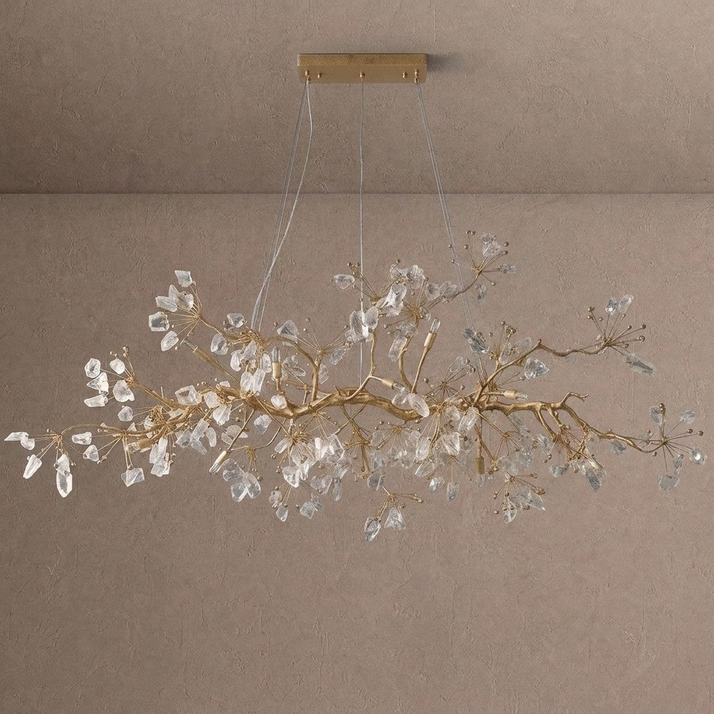 Luxury Glass Bloom Branch Chandelier - ∅ 78.7″ x W 21.7″ x H 23.6″Gold + TransparentBlushlighting