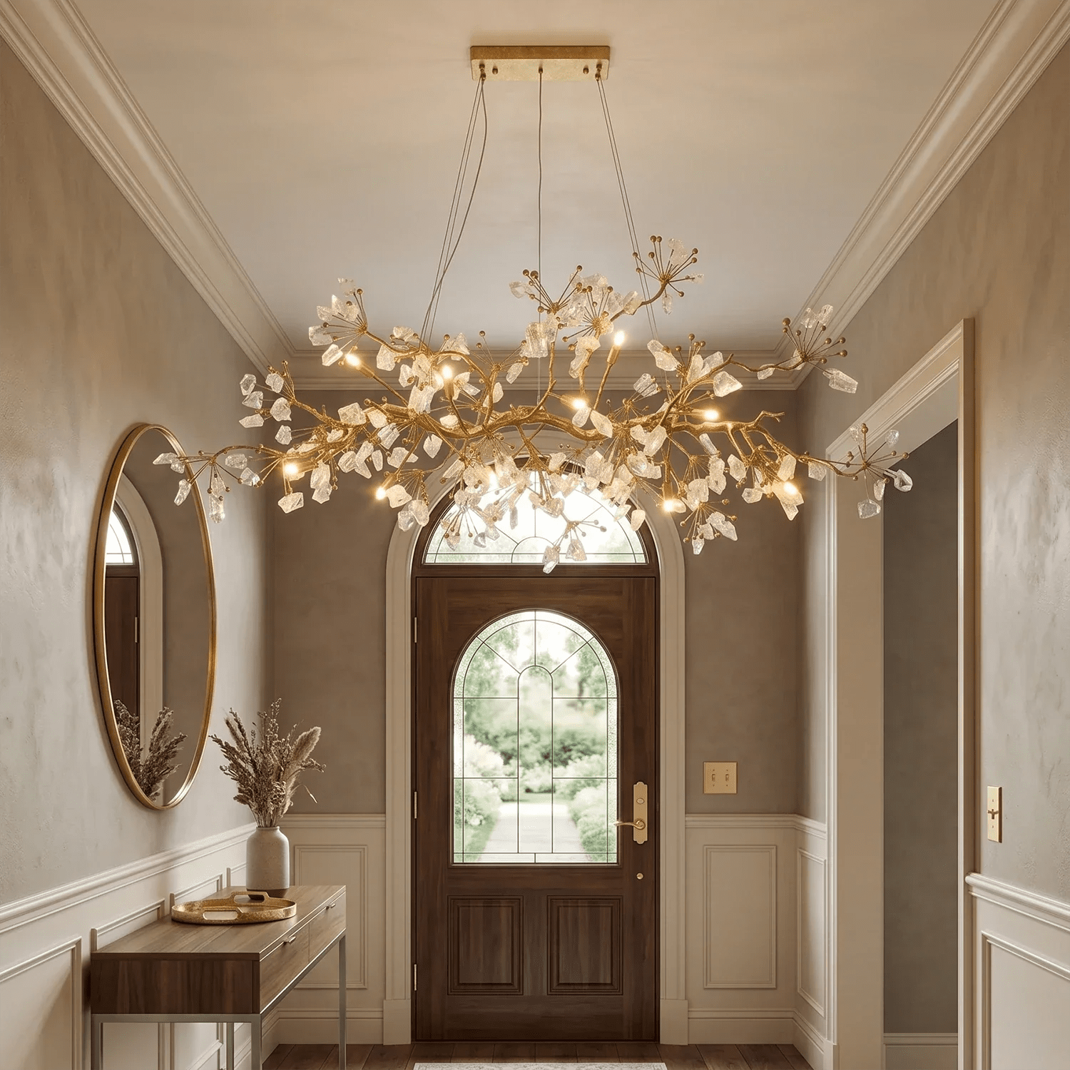 Luxury Glass Bloom Branch Chandelier - ∅ 47.2″ x W 15″ x H 15.7″Gold + TransparentBlushlighting