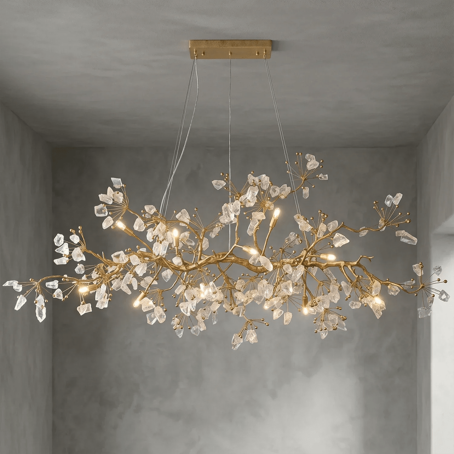 Luxury Glass Bloom Branch Chandelier - ∅ 78.7″ x W 21.7″ x H 23.6″Gold + TransparentBlushlighting