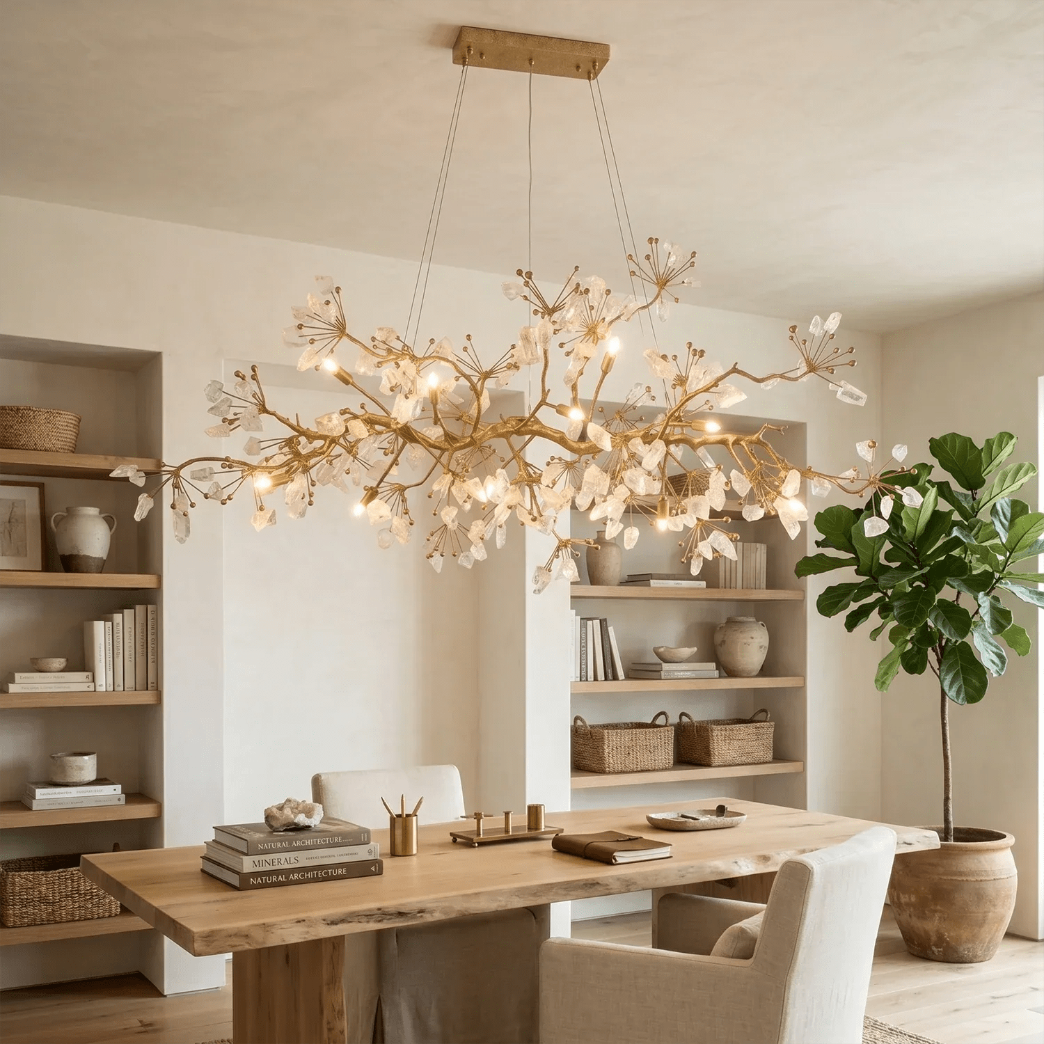 Luxury Glass Bloom Branch Chandelier - ∅ 59.1″ x W 15.7″ x H 17.7″Gold + TransparentBlushlighting