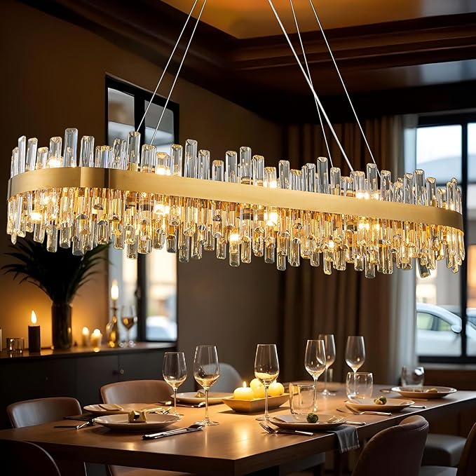 Luxury Gold 2 - Tier Rectangular Crystal Chandelier 52" L Dining - GoldRectangle L52''Blushlighting