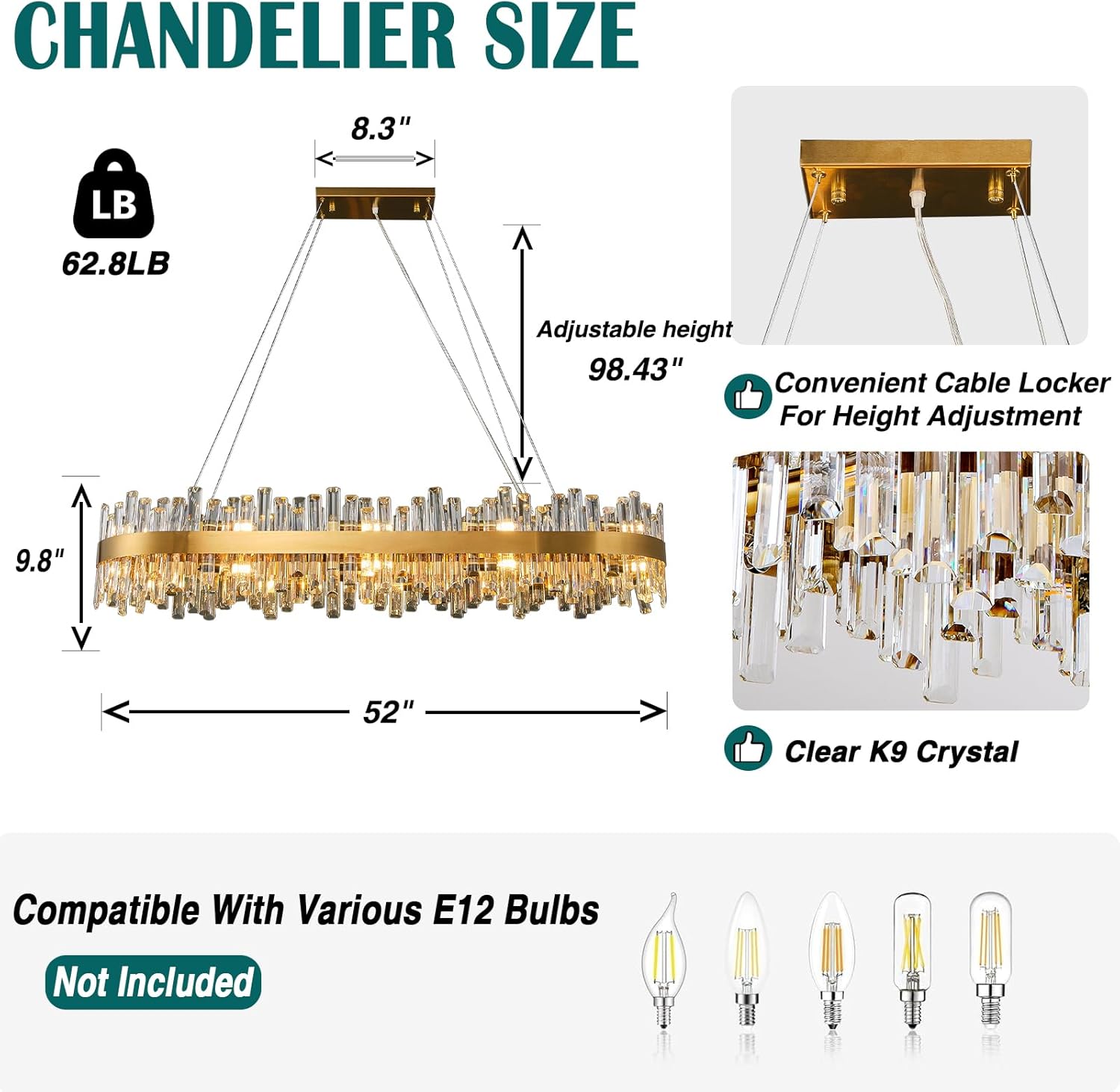 Luxury Gold 2 - Tier Rectangular Crystal Chandelier 52" L Dining - GoldRectangle L52''Blushlighting