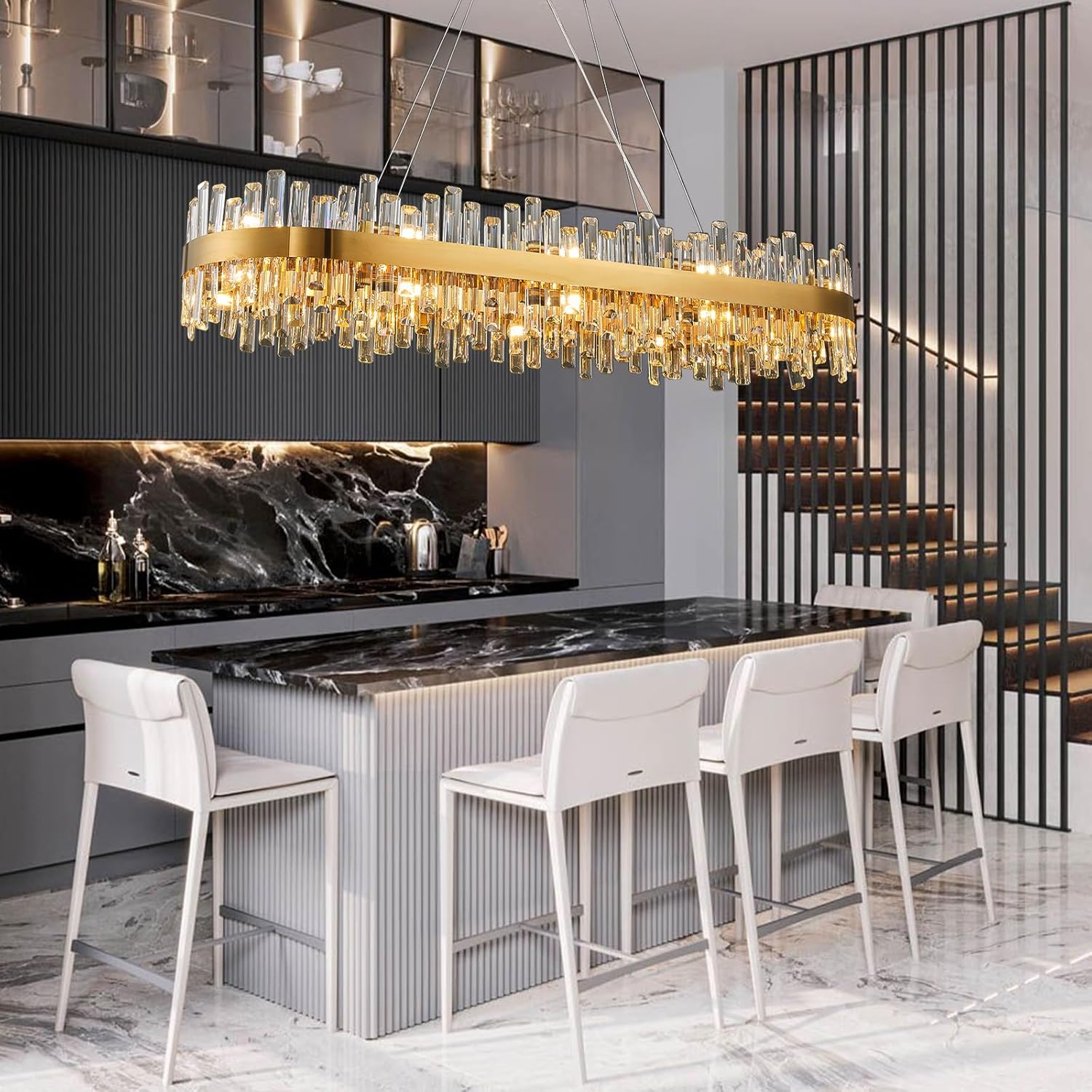 Luxury Gold 2 - Tier Rectangular Crystal Chandelier 52" L Dining - GoldRectangle L52''Blushlighting