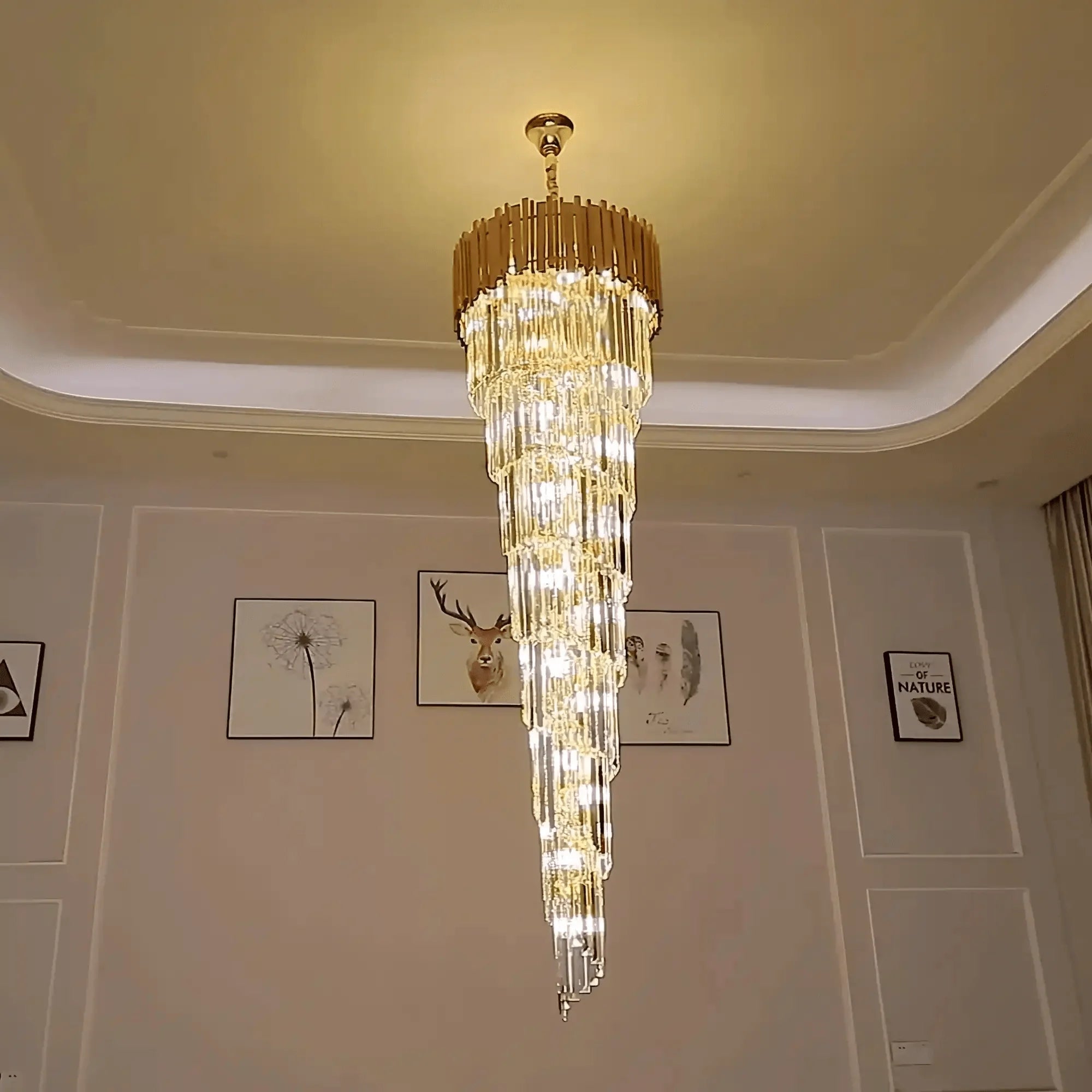 Luxury Gold Spiral Crystal Chandelier for Staircase/Foyer/Entryway - D23.6"*H78.7"Warm LightBlushlighting