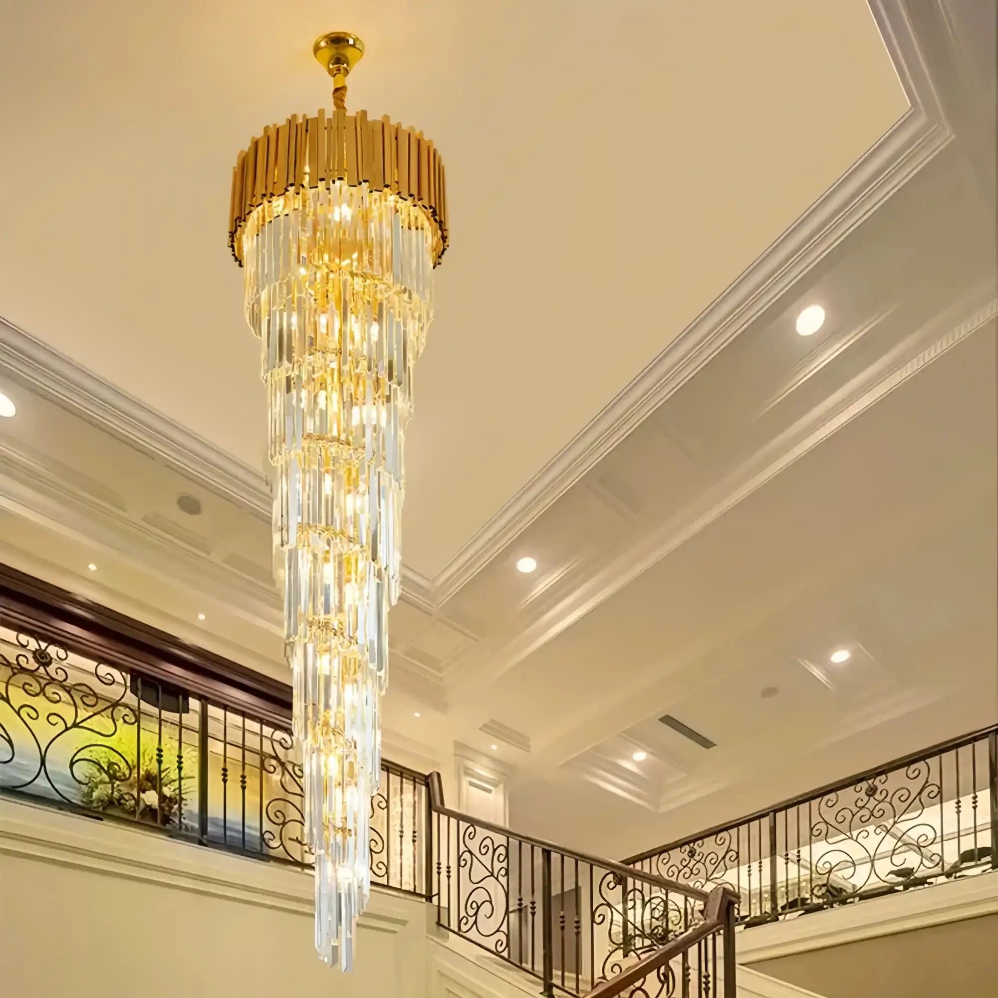 Luxury Gold Spiral Crystal Chandelier for Staircase/Foyer/Entryway - D23.6"*H78.7"Warm LightBlushlighting