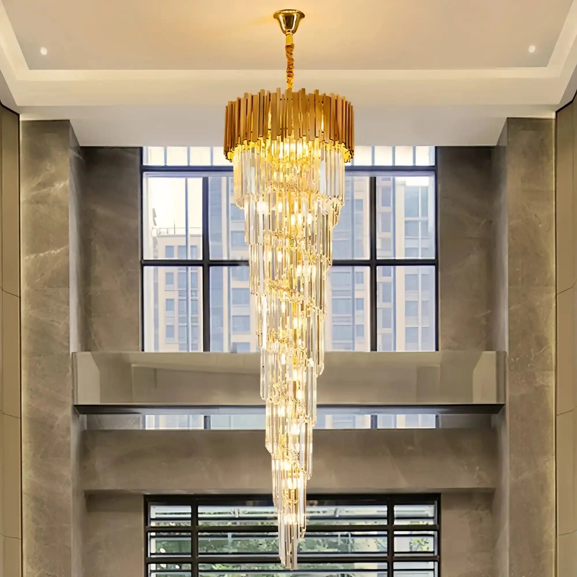Luxury Gold Spiral Crystal Chandelier for Staircase/Foyer/Entryway - D23.6"*H78.7"Warm LightBlushlighting