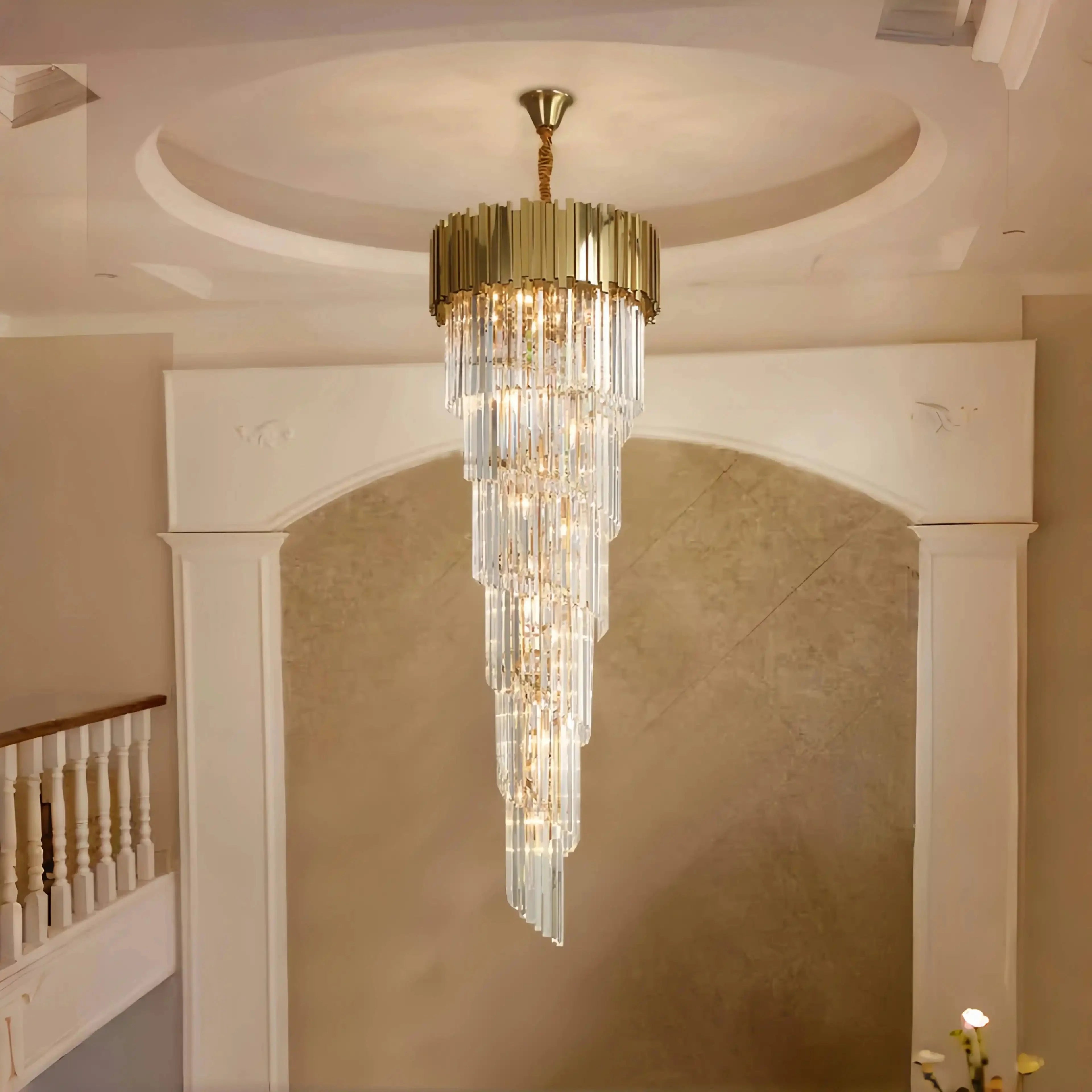 Luxury Gold Spiral Crystal Chandelier for Staircase/Foyer/Entryway - D23.6"*H78.7"Warm LightBlushlighting