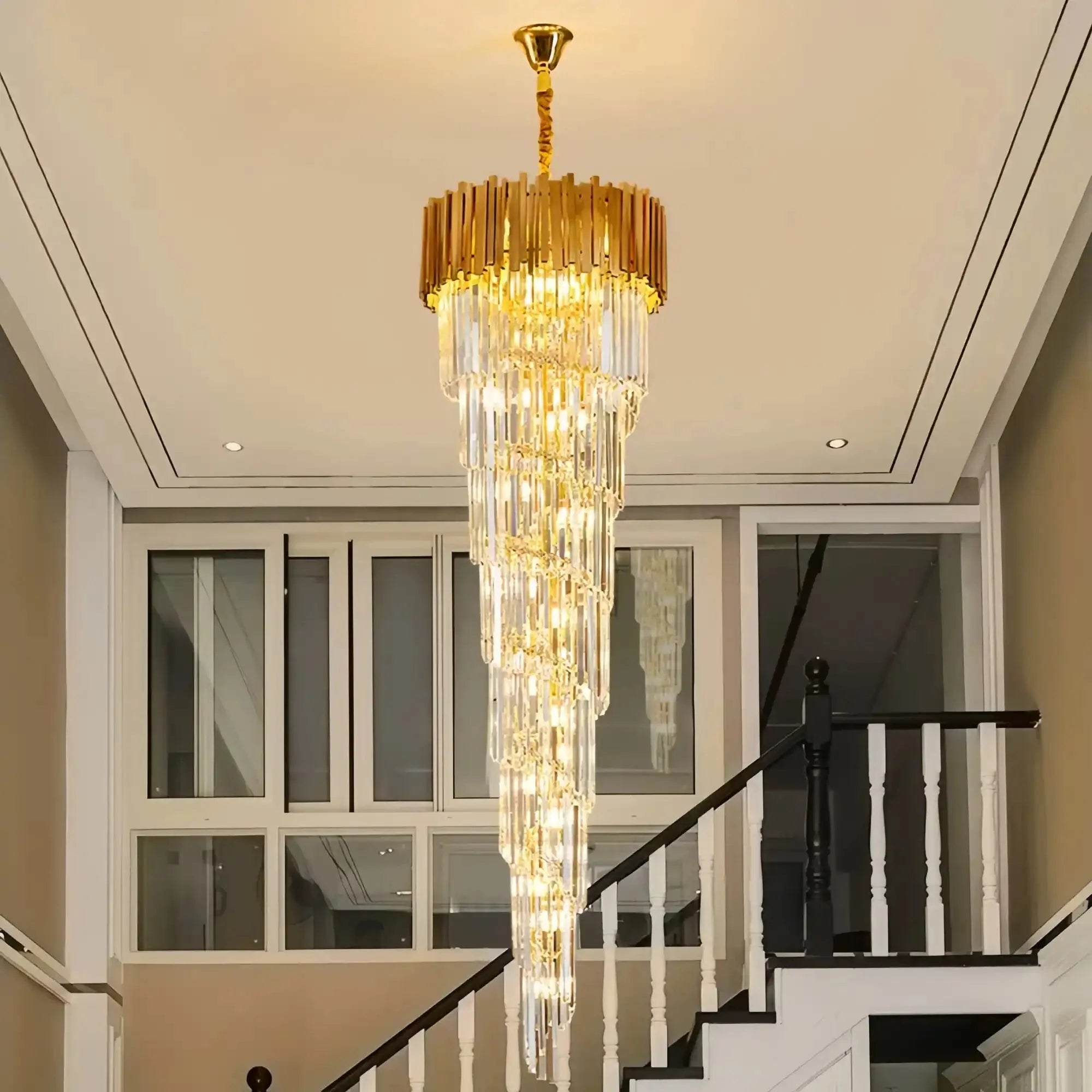 Luxury Gold Spiral Crystal Chandelier for Staircase/Foyer/Entryway - D23.6"*H78.7"Warm LightBlushlighting