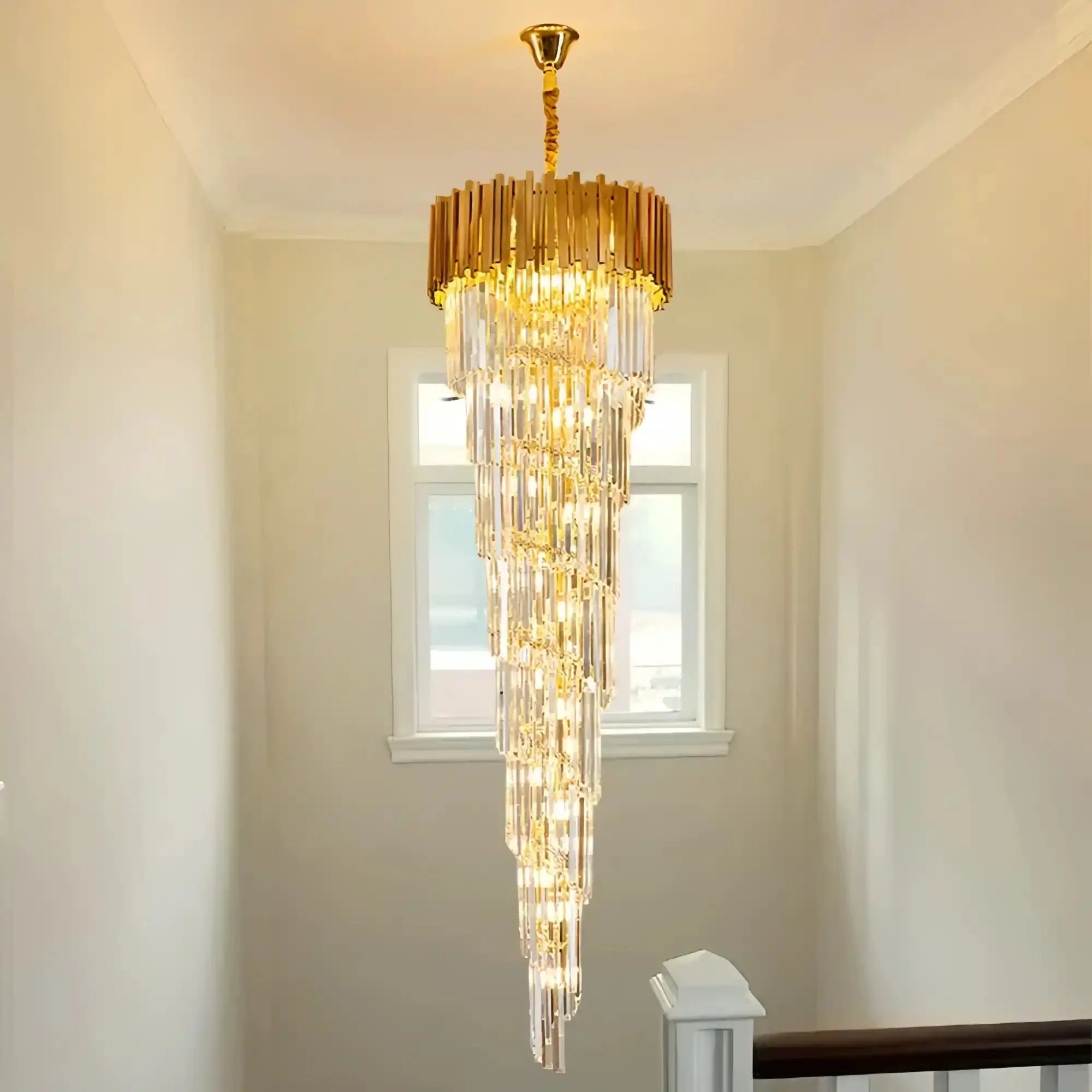 Luxury Gold Spiral Crystal Chandelier for Staircase/Foyer/Entryway - D23.6"*H78.7"Warm LightBlushlighting