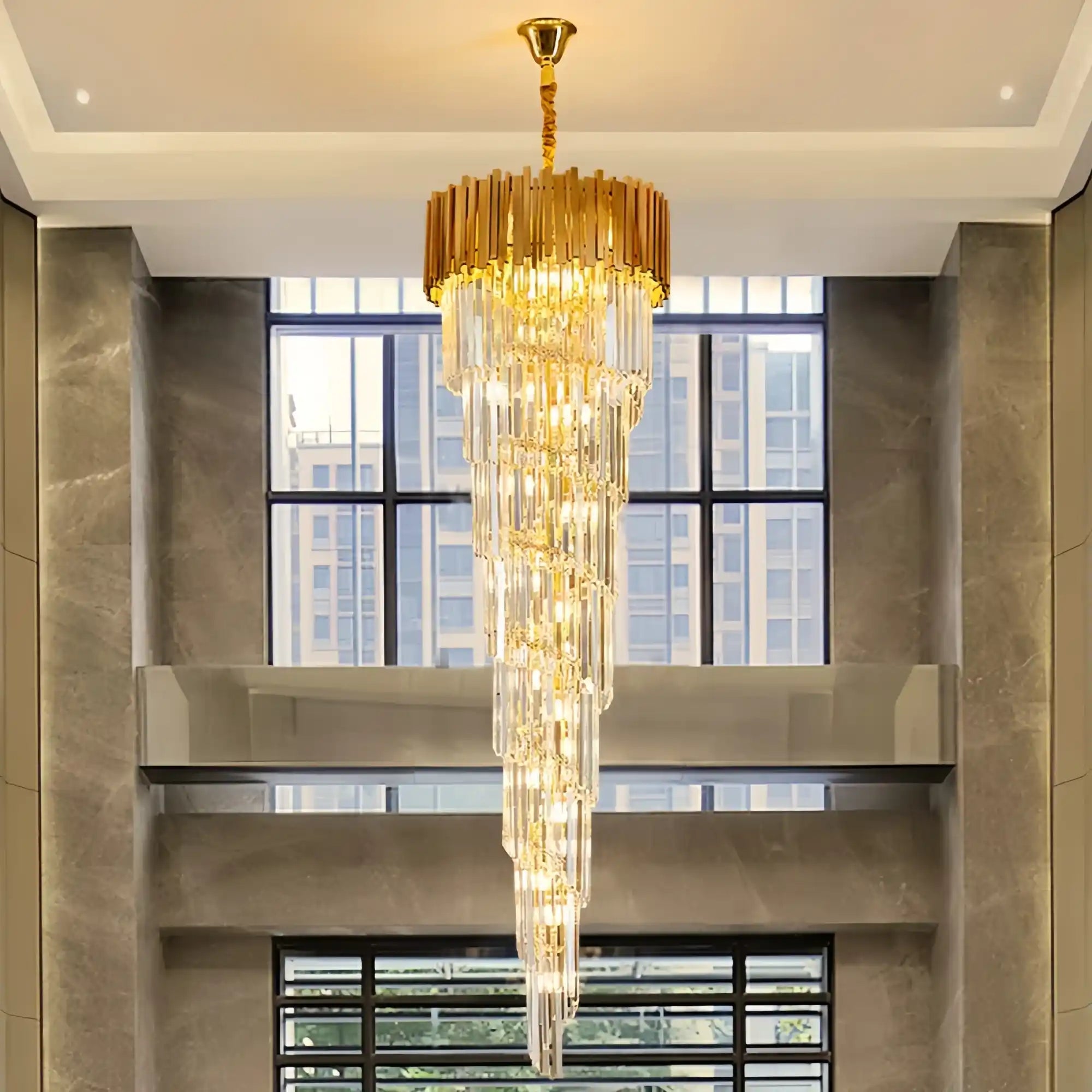 Luxury Gold Spiral Crystal Chandelier for Staircase/Foyer/Entryway - Blushlighting