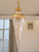 Luxury Gold Trimmed Long Crystal Chandelier Foyer Staircase Extra Large Ceiling Light Fixture - D17.7"*H47.2"/ 13 LightsBlushlighting