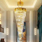 Luxury Gold Trimmed Long Crystal Chandelier Foyer Staircase Extra Large Ceiling Light Fixture - D17.7"*H47.2"/ 13 LightsBlushlighting