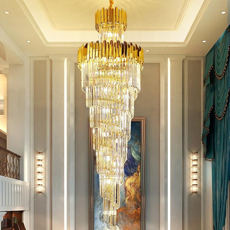 Luxury Gold Trimmed Long Crystal Chandelier Foyer Staircase Extra Large Ceiling Light Fixture - D17.7"*H47.2"/ 13 LightsBlushlighting