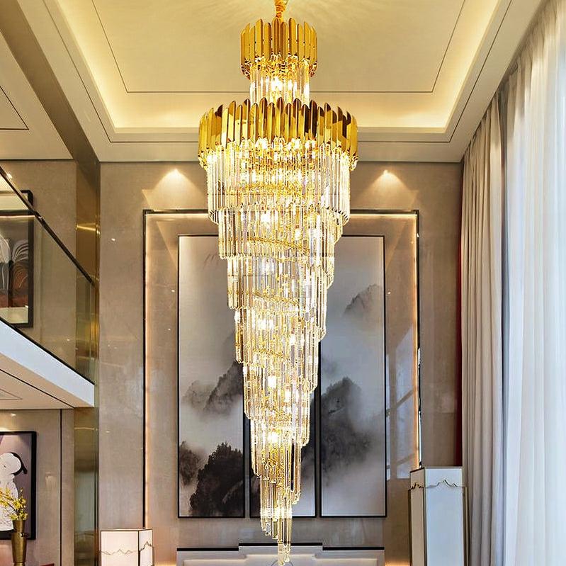 Luxury Gold Trimmed Long Crystal Chandelier Foyer Staircase Extra Large Ceiling Light Fixture - D17.7"*H47.2"/ 13 LightsBlushlighting
