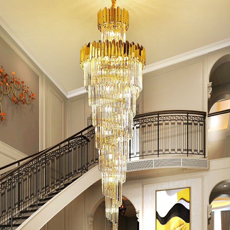 Luxury Gold Trimmed Long Crystal Chandelier Foyer Staircase Extra Large Ceiling Light Fixture - D17.7"*H47.2"/ 13 LightsBlushlighting